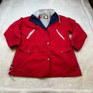 SEVERN London Fog Industries Red Navy Striped‎ Collar Windbreaker Jacket Small